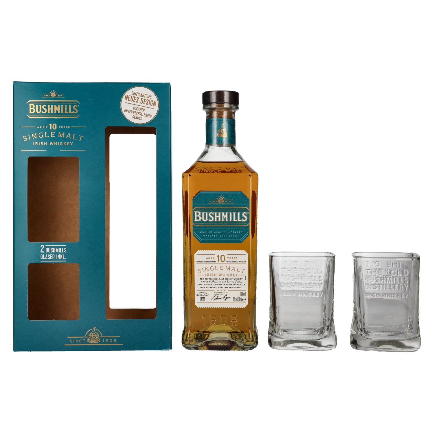 BUSHMILLS 10 YO 0.70L 40% + 2 POHÁRE GB (darčekové balenie 2 poháre)