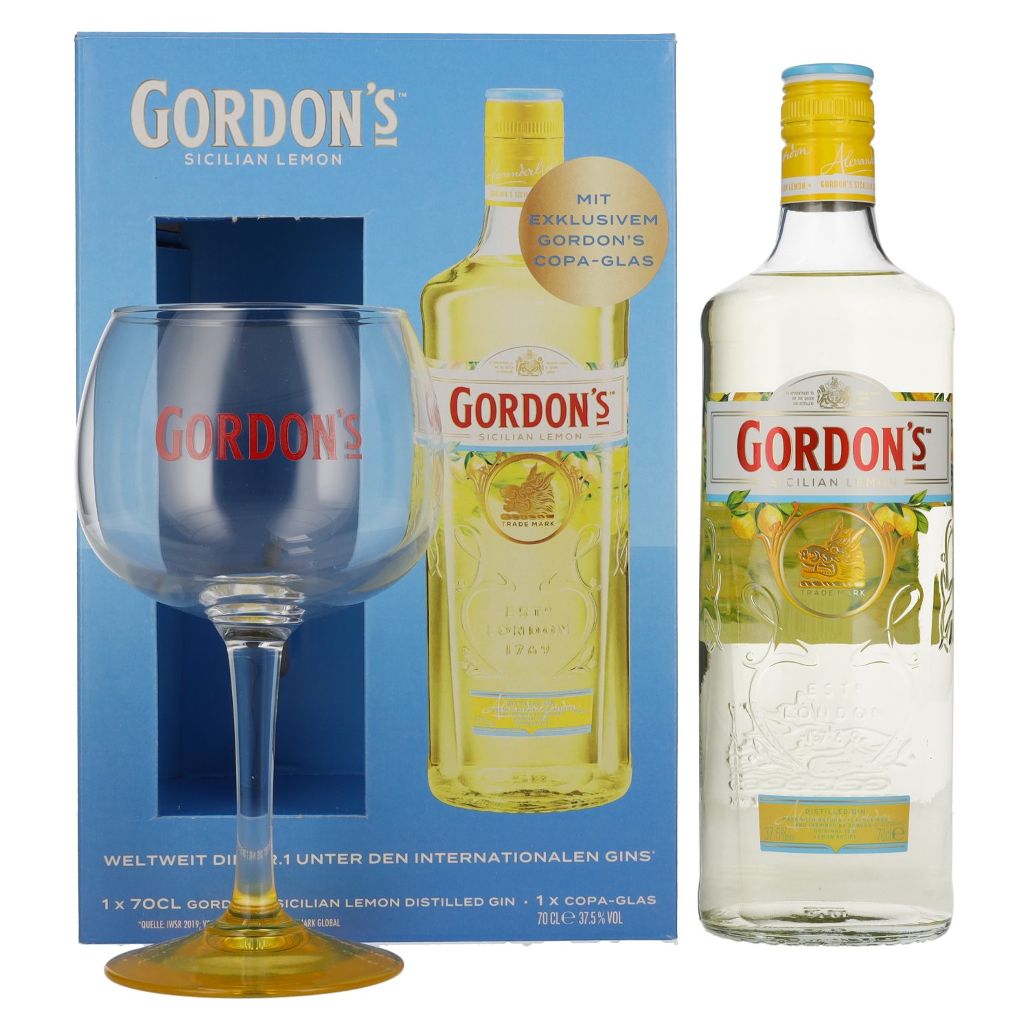 GORDON´S SICILIAN LEMON 0.70 37.5% + POHÁR (darčekové balenie s pohárom)
