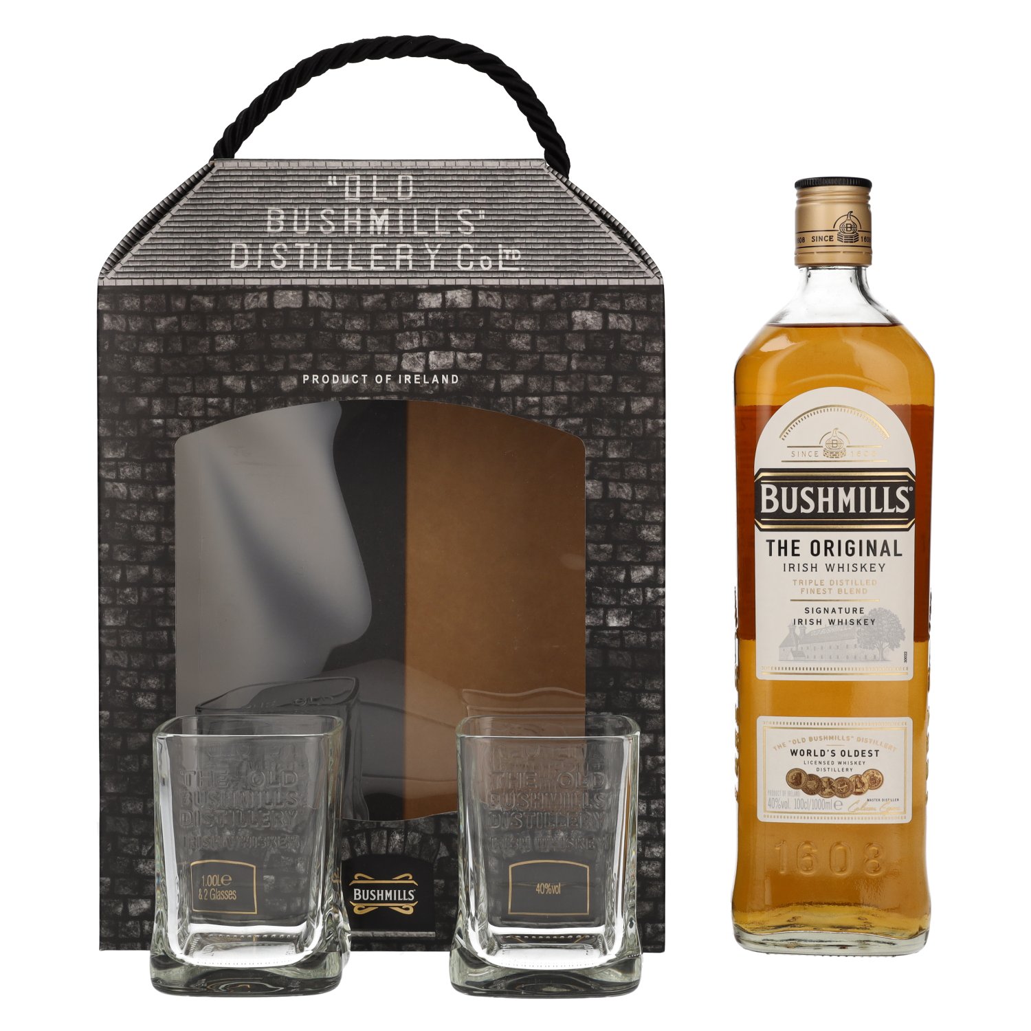 BUSHMILLS ORIGINAL 1L 40% + 2 POHÁRE GB (darčekové balenie s 2 pohármi)