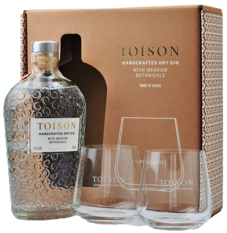 TOISON REMESELNÝ GIN 0.70L 47% + 2 POHÁRE GB (darčekové balenie 2 poháre)