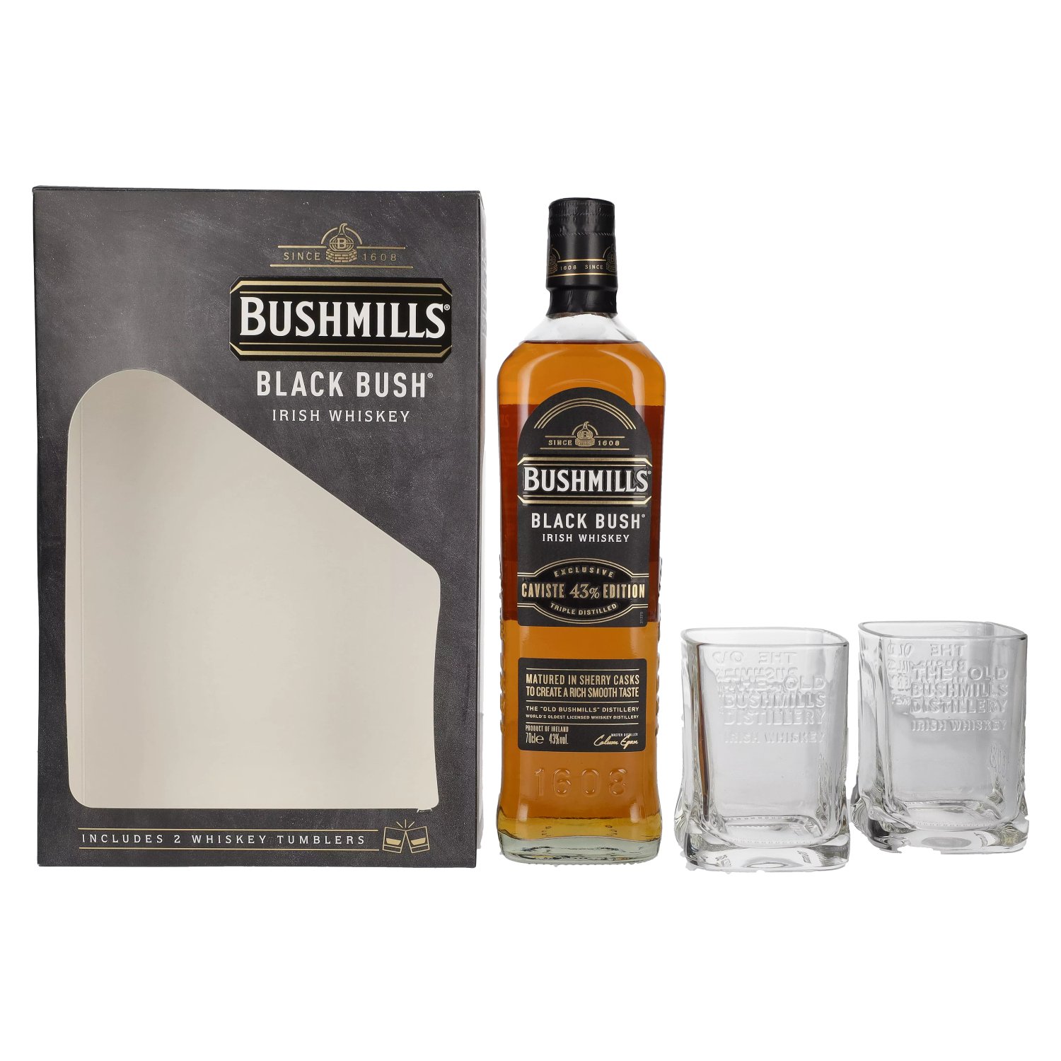 BUSHMILLS BLACK BUSH 0.70L 43% + 2 POHÁRE GB (darčekové balenie s pohármi)