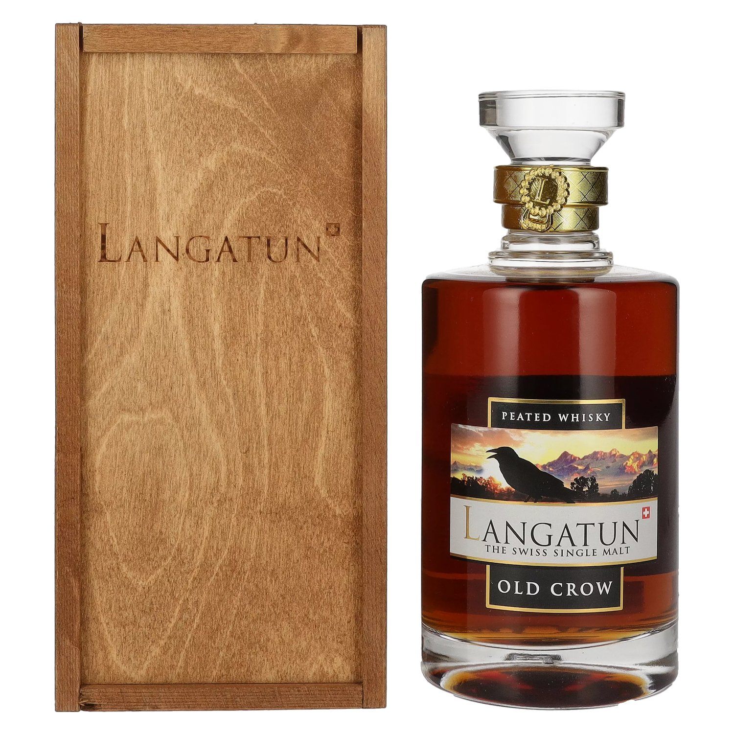 LANGATUN PEATED SINGLE MALT OLD CROW 0.50L 46% GB (kazeta)