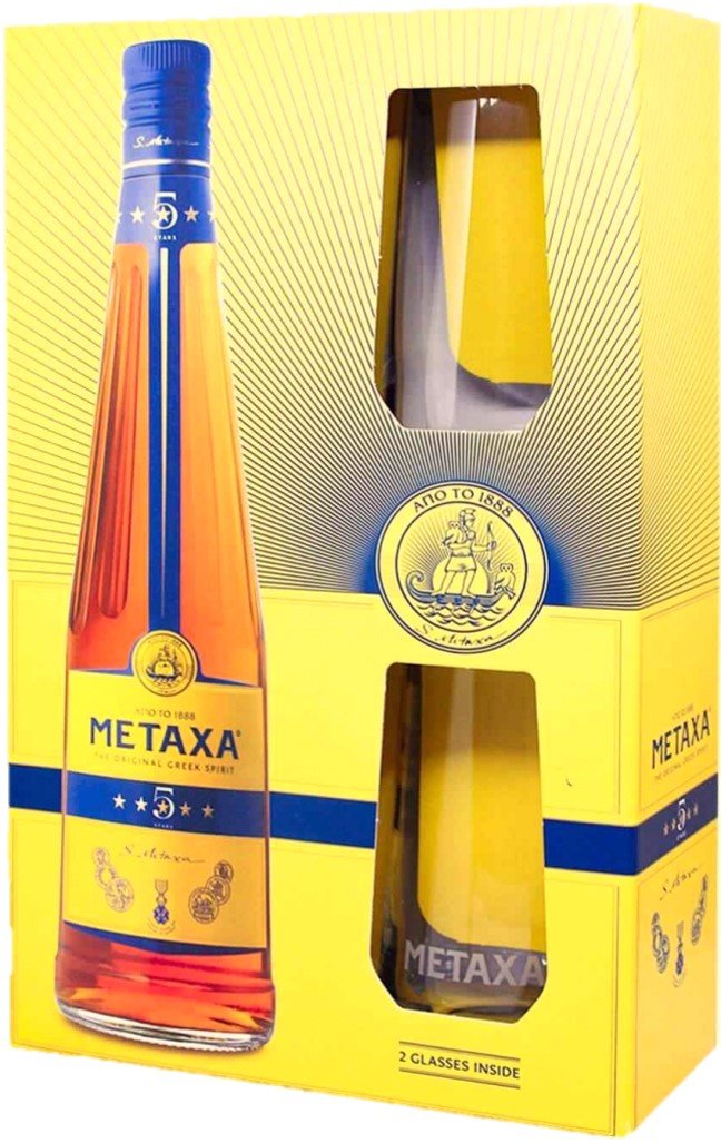 Metaxa 5* + 2 poháre 38% 0,7 l (darčekové balenie 2 poháre)