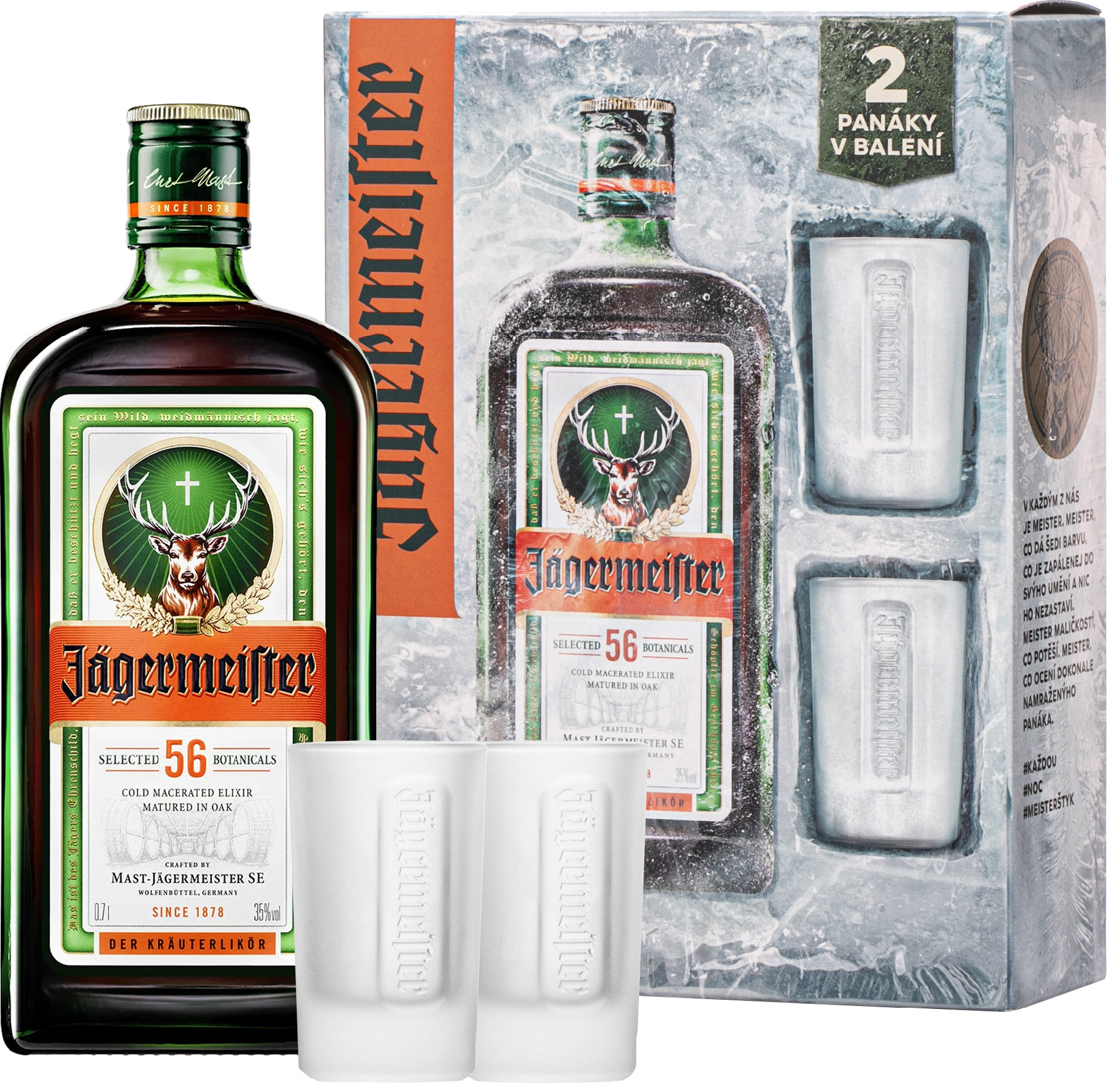 JÄGERMEISTER 0.70L 35% + 2 POHÁRE (darčekové balenie 2 poháre)