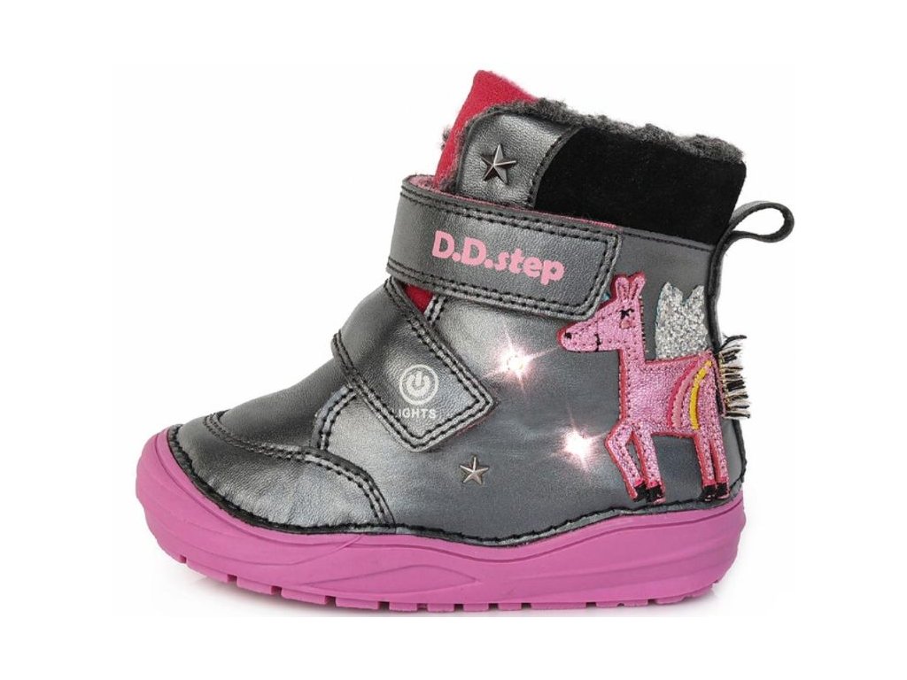 D.D.Step zimní boty W071-661A Black svítící jednorožec