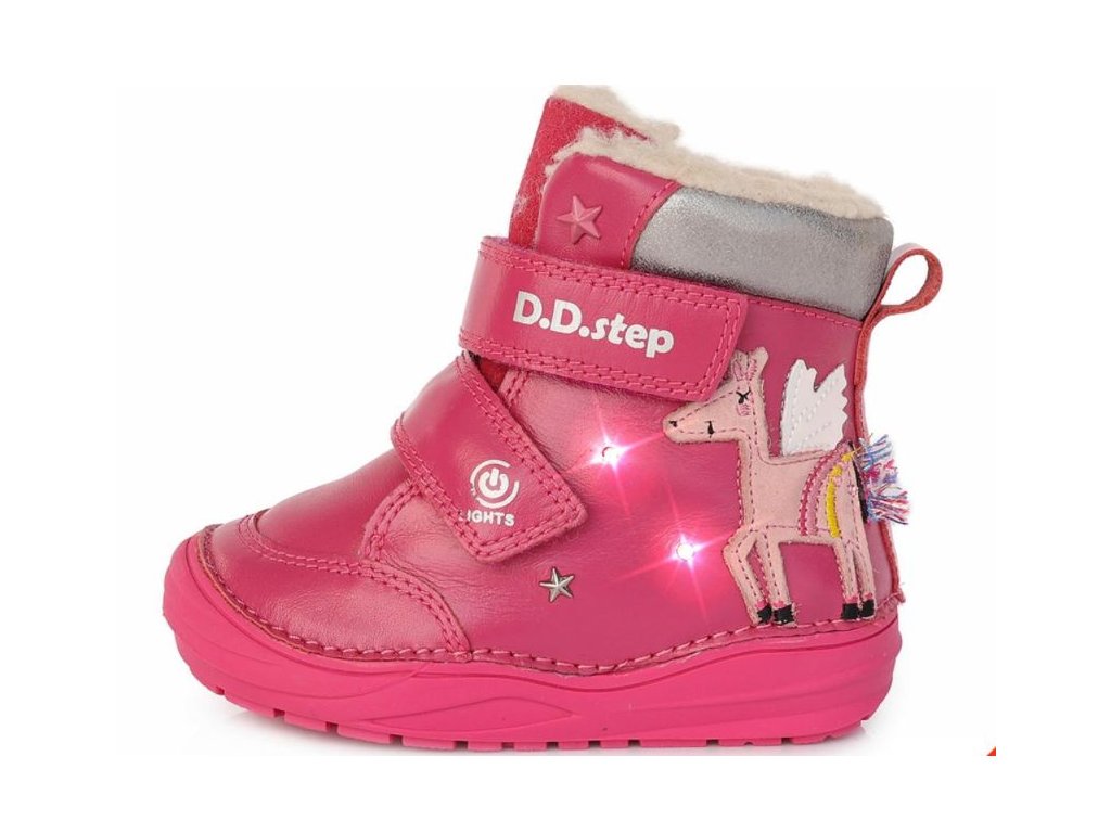 D.D.Step zimní boty W071-661 Dark Pink svítící jednorožec