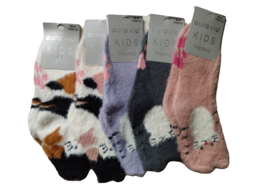 Ponožky 5 kusů v balení thermo kočičky fluffy Aura Via