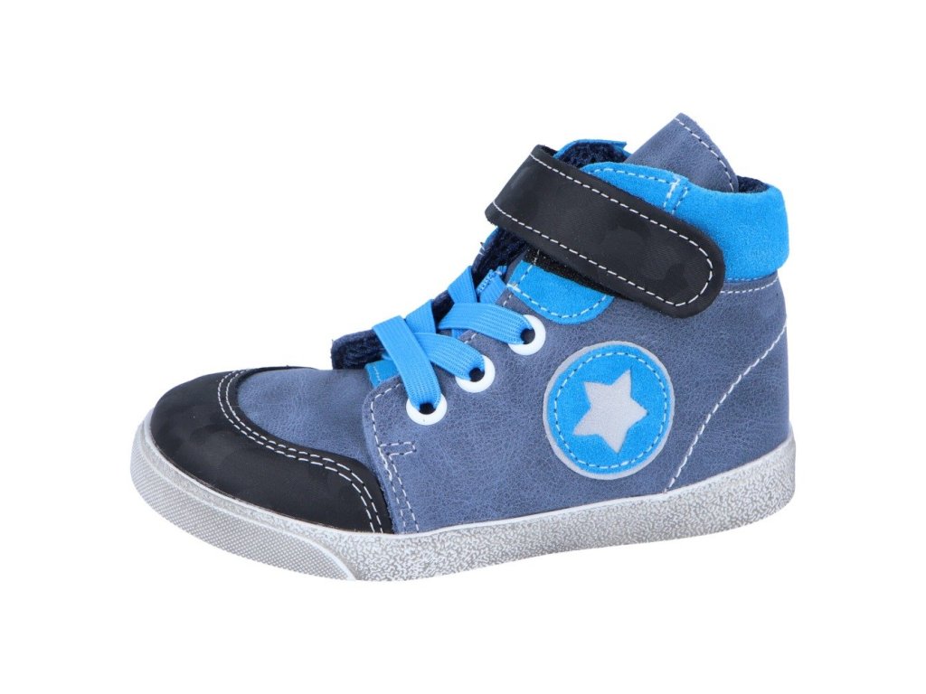 Jonap kožené boty 028 MV velcro modrá hvězda (Varianta produktu 36)