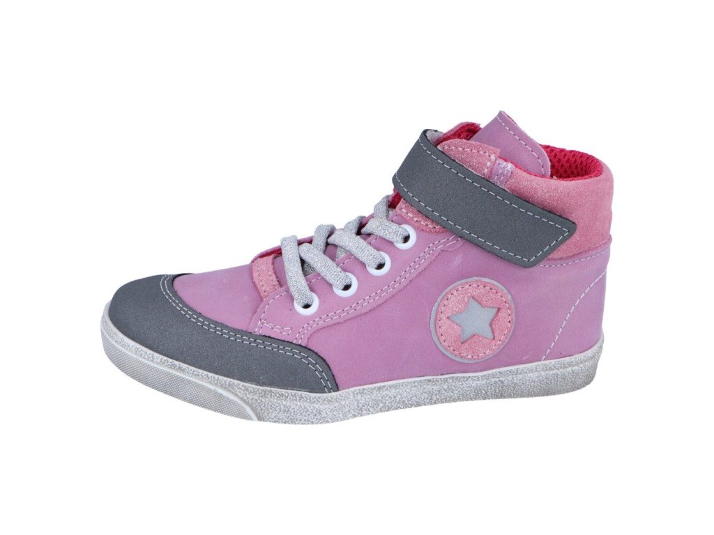 Jonap kožené boty 028 MV velcro růžová hvězda (Varianta produktu 36)