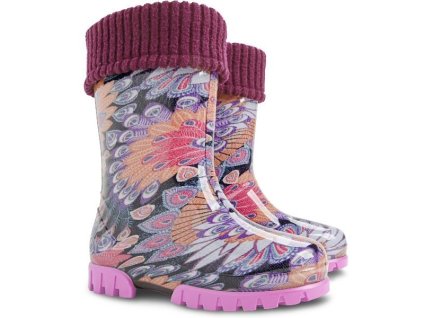 Demar TWISTER LUX PRINT M paví pero dětské zateplené holínky (Varianta produktu 20/21)