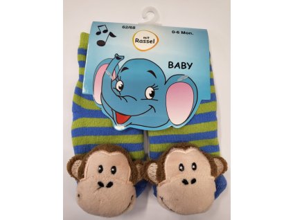 Kojenecké ABS ponožky s chrastítkem vzor opice (Varianta produktu 6-12/74-80)