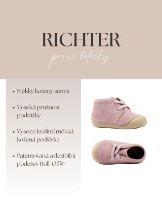 Začalo už vaše dítko dělat první krůčky? Pak je čas na pořízení pvních botiček 😊 První botičky Richter jsou vhodné pro ty...