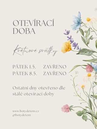 Na státní svátky v květnu máme oba dny zavřeno: Pátek 1.5. - Zavřeno Pátek 8.5. - Zavřeno Ostatní dny máme otevřeno dle...