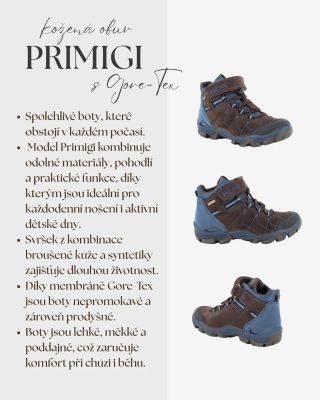 Celoroční kožené boty Primigivs Gore-Tex membránou 💧 ✔️ Kvalitní kombinace broušené kůže a syntetiky ✔️ Nepromokavá a...