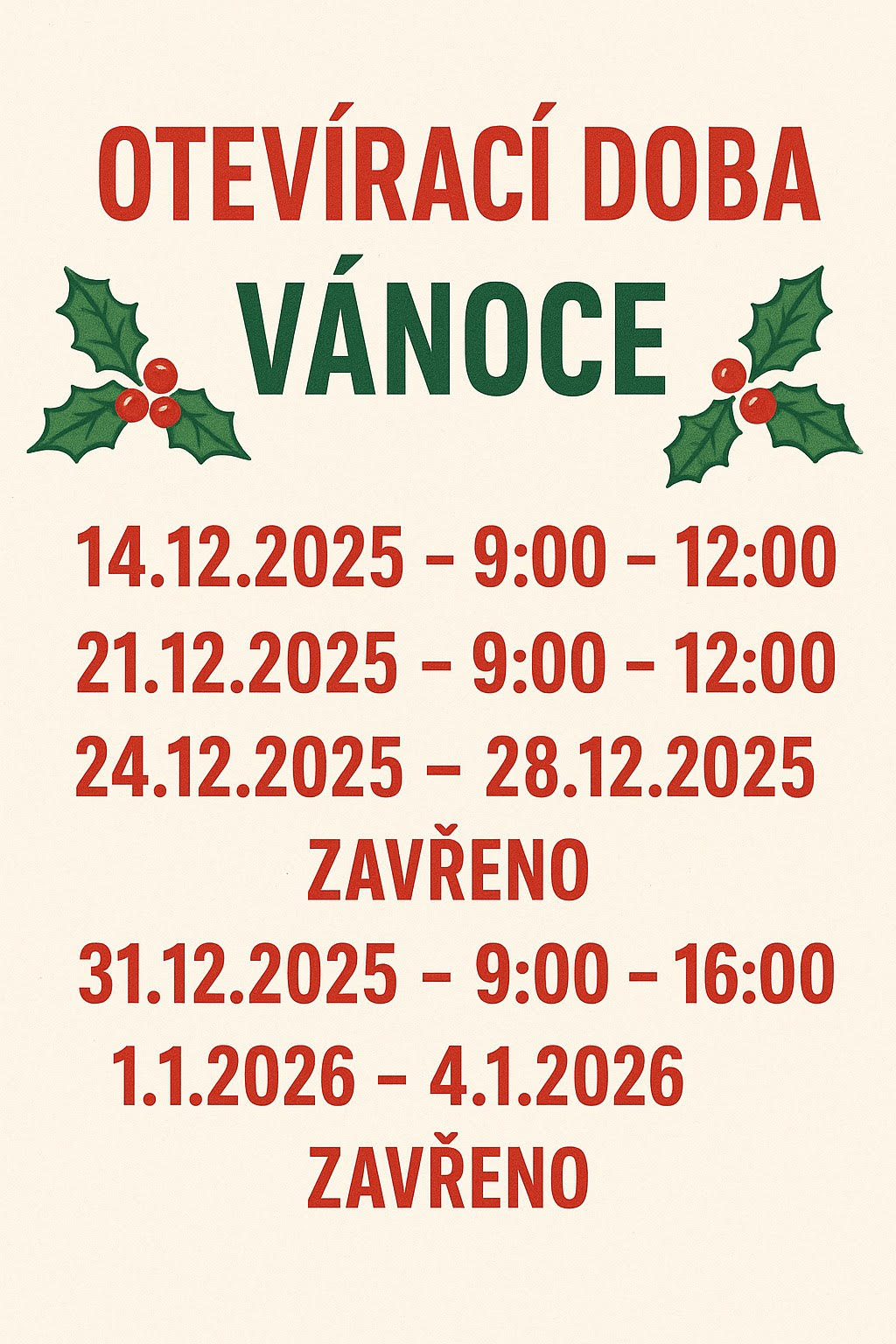 vánoční otevírací doba