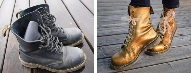 Zimní kožené boty a jejich oprava a přebarvení na zlatou barvu