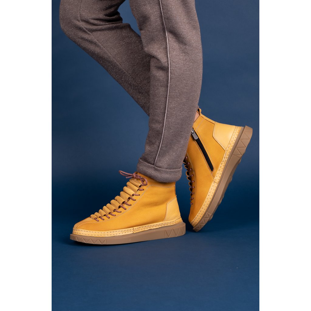 Dámské žluté kožené šněrovací kotníčkové boty 1