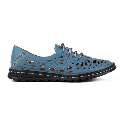 Dámské modré perforované polobotky z hladké kůže