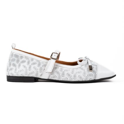 Dámské bílé perforované baleríny s páskem přes nárt