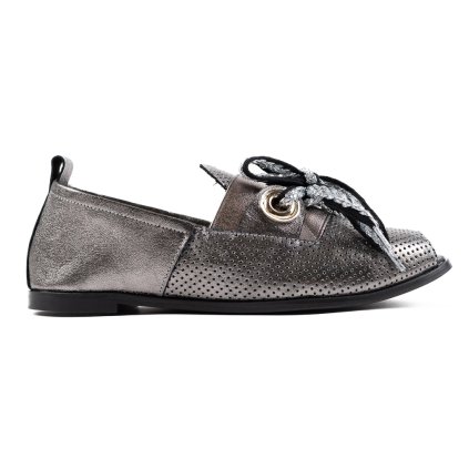 Dámské metalické perforované polobotky s otevřenou špičkou