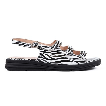 Dámské kožené sandály na tři pásky s motivem zebry