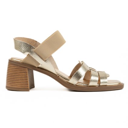 Dámské zlaté sandály na podpatku s gumou přes nárt
