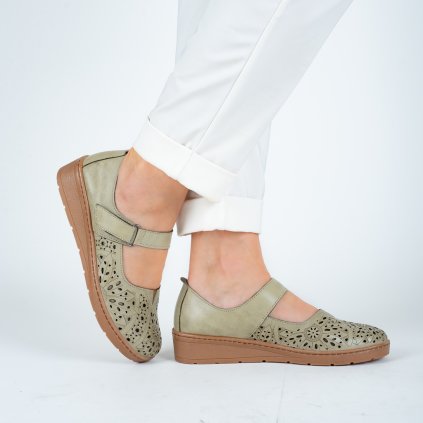 Dámské zelené perforované polobotky na suchý zip na klínku 2