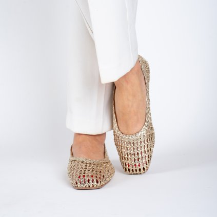 Dámské zlaté proplétané kožené baleríny Letizia