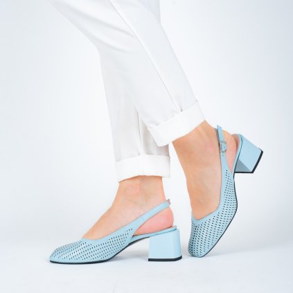 Dámské modré perforované lodičky s otevřenou patou Letizia