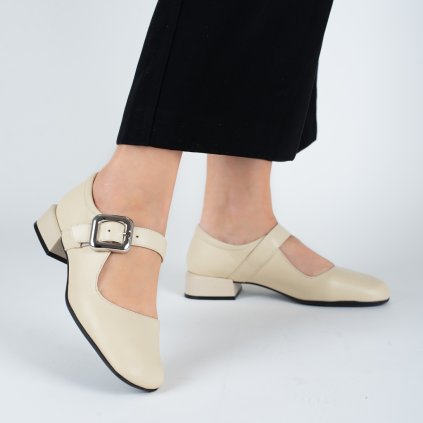 Dámské kožené béžové lodičky s páskem přes nárt Letizia