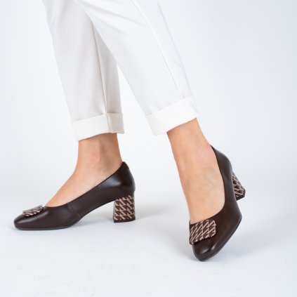 Dámské hnědé lodičky z hladké kůže s ozdobnou sponou Letizia 7