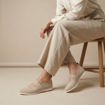 Dámské béžové baleríny Bugatti s páskem přes nárt