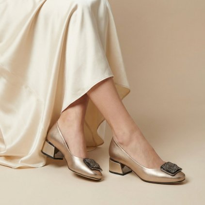 Dámské zlaté kožené komfortní elegantní lodičky s ozdobnou sponou Letizia 7
