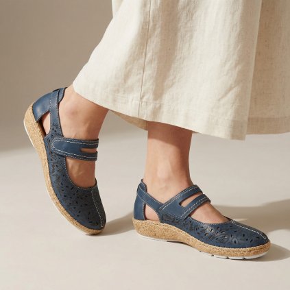 Dámské modré polobotky na suchý zip Rieker 44872-14