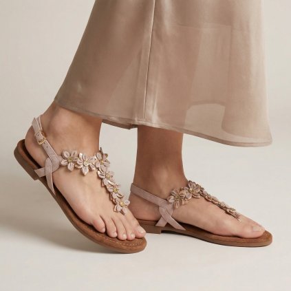 Dámské růžové květinové sandály Marco Tozzi