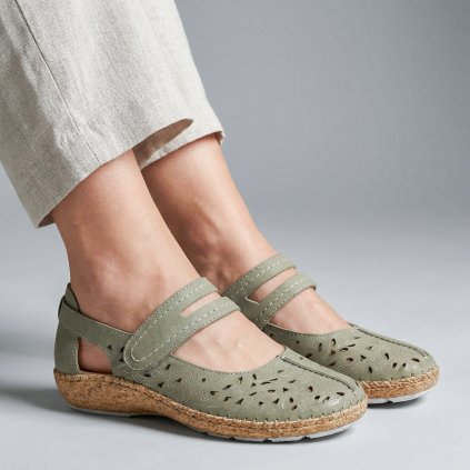 Damské zelené perforované polobotky Rieker 44872-52