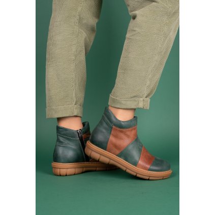 Dámské zelenohnědé kožené kotníčkové boty 1