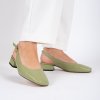 Dámské zelené lodičky s otevřenou patou na nízkém podpatku