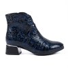 Dámské modré kotníkové boty z lakované kůže na podpatku 3