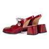 Dámské červené lakované lodičky s otevřenou patou a páskemna suchý zip přes nárt 5