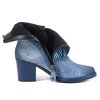 Dámské modré extravagantní polokozačky na podpatku 7