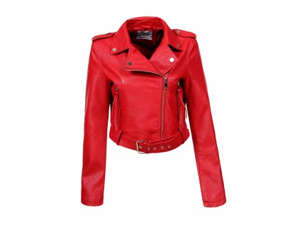 cervena damska kozena bunda biker