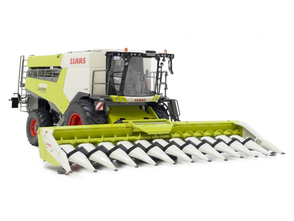 Model Kombajnu Claas Lexion 8700 a lišta na kukuřici Corio 1275C a přepravní vlek MarGen 1 32 lišta