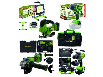 6580 procraft aku sada naradi 20v 6dilu 3 x baterie 40ah s 2x nabijeckami maxiset1