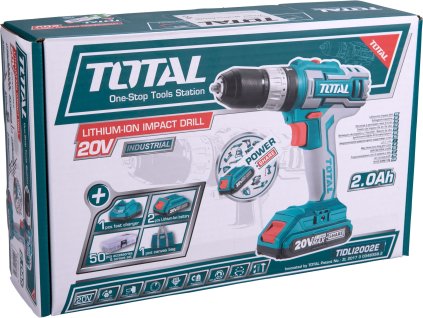 TOTAL vrtací šroubovák aku s příklepem, 20V Li-ion (2x), 2000mAh, v tašce, sada 50ks