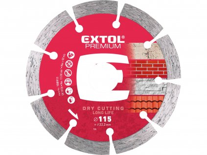EXTOL PREMIUM kotouč diamantový řezný, segmentový Long Life - suché řezání, 115x22,2x2mm