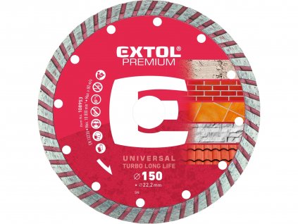 EXTOL PREMIUM kotouč diamantový řezný, turbo Long Life - suché i mokré řezání, 150x22,2x2,5mm