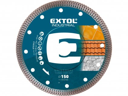 EXTOL INDUSTRIAL kotouč diamantový řezný, turbo Thin Cut, suché i mokré řezání, O 150x22,2x1,8mm