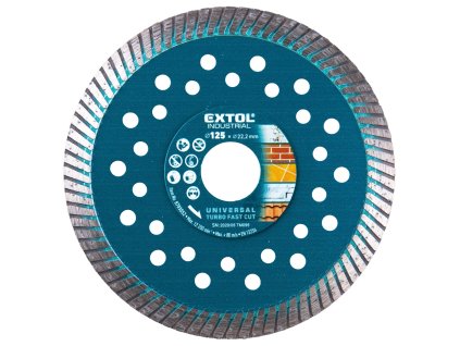 EXTOL INDUSTRIAL kotouč diamantový řezný, turbo Fast Cut, suché i mokré řezání, O 125x22,2x2mm