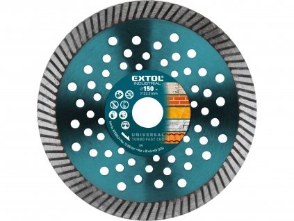 EXTOL INDUSTRIAL kotouč diamantový řezný, turbo Fast Cut, suché i mokré řezání, O 150x22,2x2,5mm